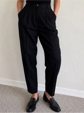 Vintage Hasting & Smith Size 10 Black 100% Wool Pleated Tapered Trousers